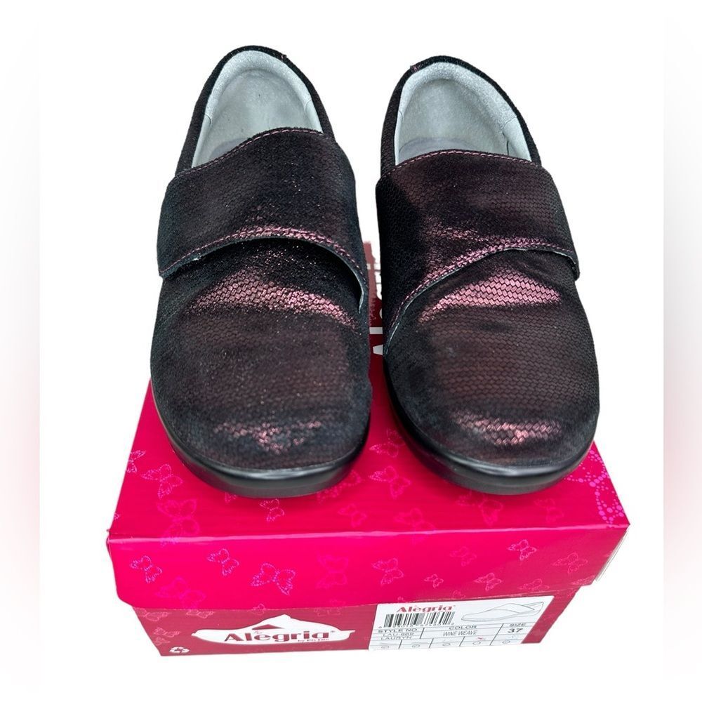 Women’s Alegria Lauryn Purple Wine Weave Cross Strap Metallic Clog Shoe Size 6.5
